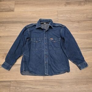 Vtg Carhartt Denim Blue Button Down Workwear Short